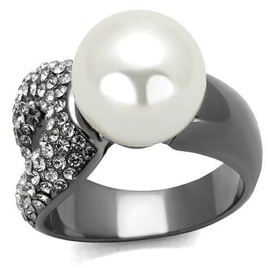 Womens Light Black Ring Anillo Para Mujer y Ninos Girls 316L Stainless Steel Ring with Synthetic Pearl in White Paisley - Jewelry Store by Erik Rayo