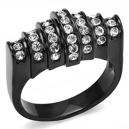 Womens Light Black Ring Anillo Para Mujer y Ninos Girls 316L Stainless Steel Ring with Top Grade Crystal in Clear Ulani - Jewelry Store by Erik Rayo