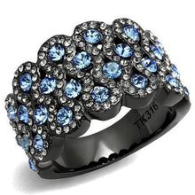 Load image into Gallery viewer, Womens Light Black Ring Anillo Para Mujer y Ninos Girls 316L Stainless Steel Ring with Top Grade Crystal in Light Sapphire Rayna - Jewelry Store by Erik Rayo
