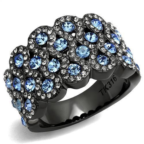 Womens Light Black Ring Anillo Para Mujer y Ninos Girls 316L Stainless Steel Ring with Top Grade Crystal in Light Sapphire Rayna - Jewelry Store by Erik Rayo