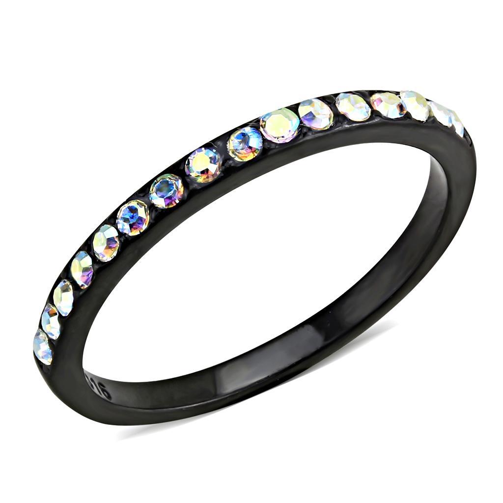 Womens Light Black Ring Anillo Para Mujer y Ninos Girls Stainless Steel Ring in Aurora Borealis (Rainbow Effect) Belinah - Jewelry Store by Erik Rayo