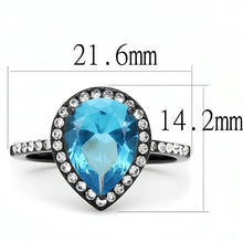 Load image into Gallery viewer, Womens Light Black Ring Anillo Para Mujer y Ninos Girls Stainless Steel Ring Synthetic Glass in Sea Blue Farah - ErikRayo.com
