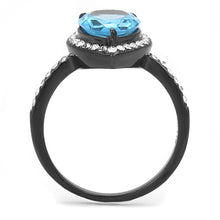 Load image into Gallery viewer, Womens Light Black Ring Anillo Para Mujer Stainless Steel Ring Synthetic Glass in Sea Blue Farah - Jewelry Store by Erik Rayo
