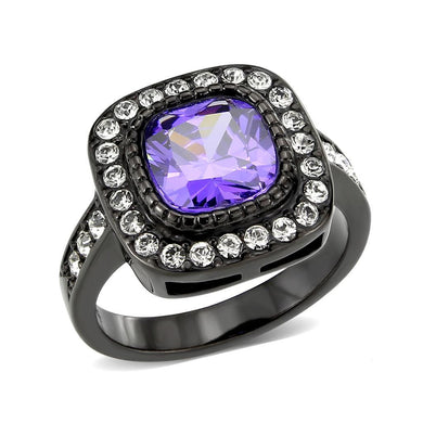Womens Light Black Ring Anillo Para Mujer Stainless Steel Ring with AAA Grade CZ in Amethyst Kaylee - Jewelry Store by Erik Rayo