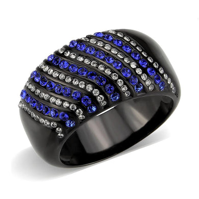 Womens Light Black Ring Anillo Para Mujer y Ninos Girls Stainless Steel Ring with AAA Grade CZ in Blue Daisy - Jewelry Store by Erik Rayo