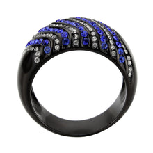Load image into Gallery viewer, Womens Light Black Ring Anillo Para Mujer Stainless Steel Ring with AAA Grade CZ in Blue Daisy - Jewelry Store by Erik Rayo
