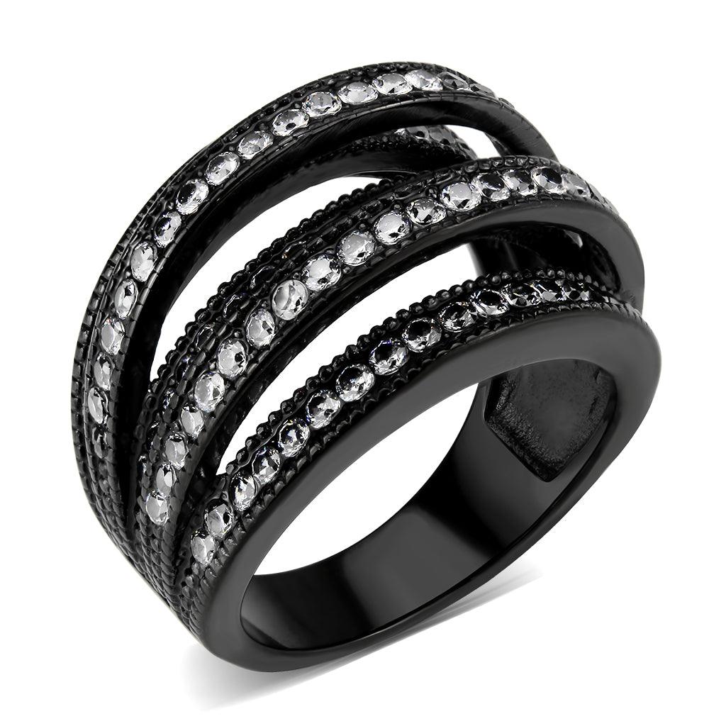 Womens Light Black Ring Anillo Para Mujer y Ninos Girls Stainless Steel Ring with AAA Grade CZ in Clear Davina - Jewelry Store by Erik Rayo