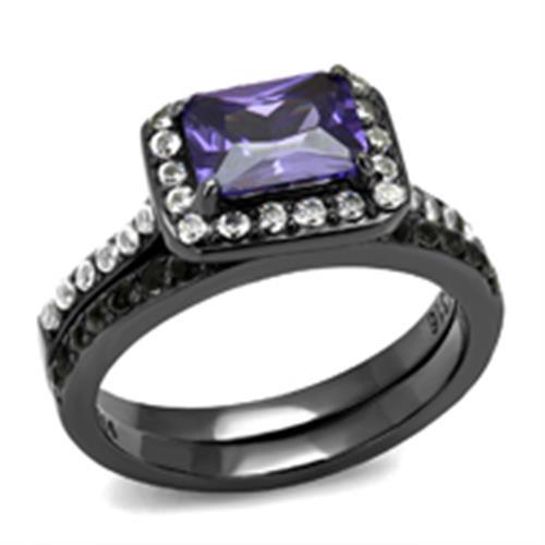 Womens Light Black Ring Anillo Para Mujer y Ninos Girls Stainless Steel Ring with AAA Grade CZ in Tanzanite Kaia - Jewelry Store by Erik Rayo