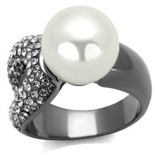 Load image into Gallery viewer, Womens Light Black Ring Anillo Para Mujer y Ninos Girls Stainless Steel Ring with Synthetic Pearl in White Paisley - ErikRayo.com
