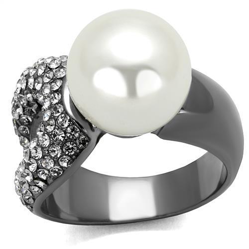Womens Light Black Ring Anillo Para Mujer y Ninos Girls Stainless Steel Ring with Synthetic Pearl in White Paisley - ErikRayo.com