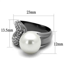 Load image into Gallery viewer, Womens Light Black Ring Anillo Para Mujer Stainless Steel Ring with Synthetic Pearl in White Paisley - Jewelry Store by Erik Rayo
