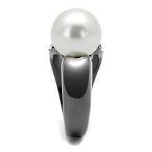 Load image into Gallery viewer, Womens Light Black Ring Anillo Para Mujer Stainless Steel Ring with Synthetic Pearl in White Paisley - Jewelry Store by Erik Rayo
