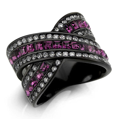 Womens Light Black Ring Anillo Para Mujer y Ninos Girls Stainless Steel Ring with Top Grade Crystal in Amethyst Giselle - Jewelry Store by Erik Rayo