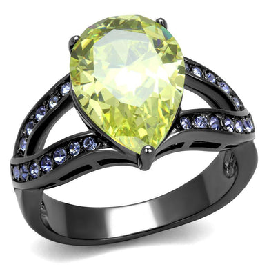 Womens Light Black Ring Anillo Para Mujer y Ninos Kids 316L Stainless Steel Ring with AAA Grade CZ in Apple Green color Calla - Jewelry Store by Erik Rayo