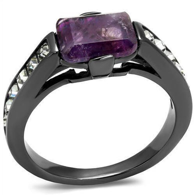 Womens Light Black Ring Anillo Para Mujer y Ninos Kids 316L Stainless Steel Ring with Precious Stone Amethyst Crystal in Amethyst Corinne - Jewelry Store by Erik Rayo