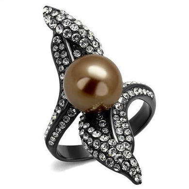 Womens Light Black Ring Anillo Para Mujer y Ninos Kids 316L Stainless Steel Ring with Synthetic Pearl in Brown Elowen - Jewelry Store by Erik Rayo