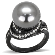 Load image into Gallery viewer, Womens Light Black Ring Anillo Para Mujer y Ninos Kids 316L Stainless Steel Ring with Synthetic Pearl in Gray Estelia - Jewelry Store by Erik Rayo
