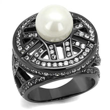 Load image into Gallery viewer, Womens Light Black Ring Anillo Para Mujer y Ninos Kids 316L Stainless Steel Ring with Synthetic Pearl in White Verona - Jewelry Store by Erik Rayo
