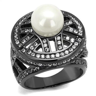 Womens Light Black Ring Anillo Para Mujer y Ninos Kids 316L Stainless Steel Ring with Synthetic Pearl in White Verona - Jewelry Store by Erik Rayo