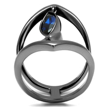 Load image into Gallery viewer, Womens Light Black Ring Anillo Para Mujer y Ninos Kids 316L Stainless Steel Ring with Synthetic Spinel in London Blue Ancy - Jewelry Store by Erik Rayo
