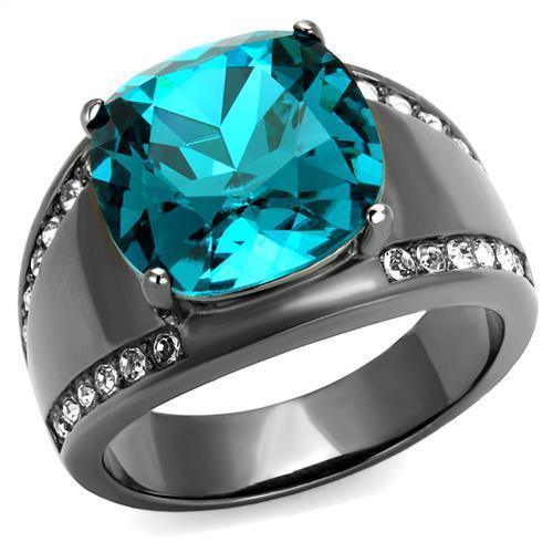 Womens Light Black Ring Anillo Para Mujer y Ninos Kids 316L Stainless Steel Ring with Top Grade Crystal in Blue Zircon Kora - ErikRayo.com