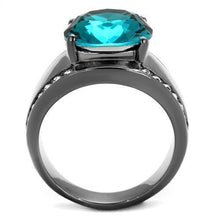 Load image into Gallery viewer, Womens Light Black Ring Anillo Para Mujer y Ninos Kids 316L Stainless Steel Ring with Top Grade Crystal in Blue Zircon Kora - ErikRayo.com
