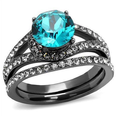 Womens Light Black Ring Anillo Para Mujer y Ninos Kids 316L Stainless Steel Ring with Top Grade Crystal in Blue Zircon Linnea - Jewelry Store by Erik Rayo