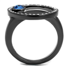 Load image into Gallery viewer, Womens Light Black Ring Anillo Para Mujer y Ninos Kids 316L Stainless Steel Ring with Top Grade Crystal in Capri Blue Agnes - Jewelry Store by Erik Rayo
