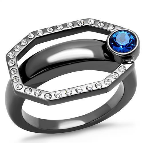 Womens Light Black Ring Anillo Para Mujer y Ninos Kids 316L Stainless Steel Ring with Top Grade Crystal in Capri Blue Alannah - Jewelry Store by Erik Rayo
