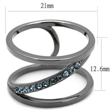 Load image into Gallery viewer, Womens Light Black Ring Anillo Para Mujer y Ninos Kids 316L Stainless Steel Ring with Top Grade Crystal in Capri Blue Delaney - Jewelry Store by Erik Rayo
