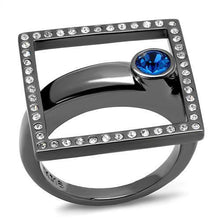 Load image into Gallery viewer, Womens Light Black Ring Anillo Para Mujer y Ninos Kids 316L Stainless Steel Ring with Top Grade Crystal in Capri Blue Zendeya - Jewelry Store by Erik Rayo
