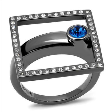 Womens Light Black Ring Anillo Para Mujer y Ninos Kids 316L Stainless Steel Ring with Top Grade Crystal in Capri Blue Zendeya - Jewelry Store by Erik Rayo