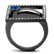 Load image into Gallery viewer, Womens Light Black Ring Anillo Para Mujer y Ninos Kids 316L Stainless Steel Ring with Top Grade Crystal in Capri Blue Zendeya - Jewelry Store by Erik Rayo
