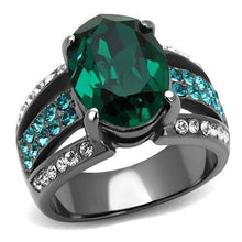 Load image into Gallery viewer, Womens Light Black Ring Anillo Para Mujer y Ninos Kids 316L Stainless Steel Ring with Top Grade Crystal in Emerald Solada - Jewelry Store by Erik Rayo
