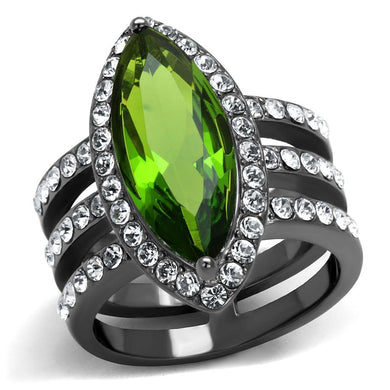 Womens Light Black Ring Anillo Para Mujer Stainless Steel Ring Glass in Peridot Analia - Jewelry Store by Erik Rayo