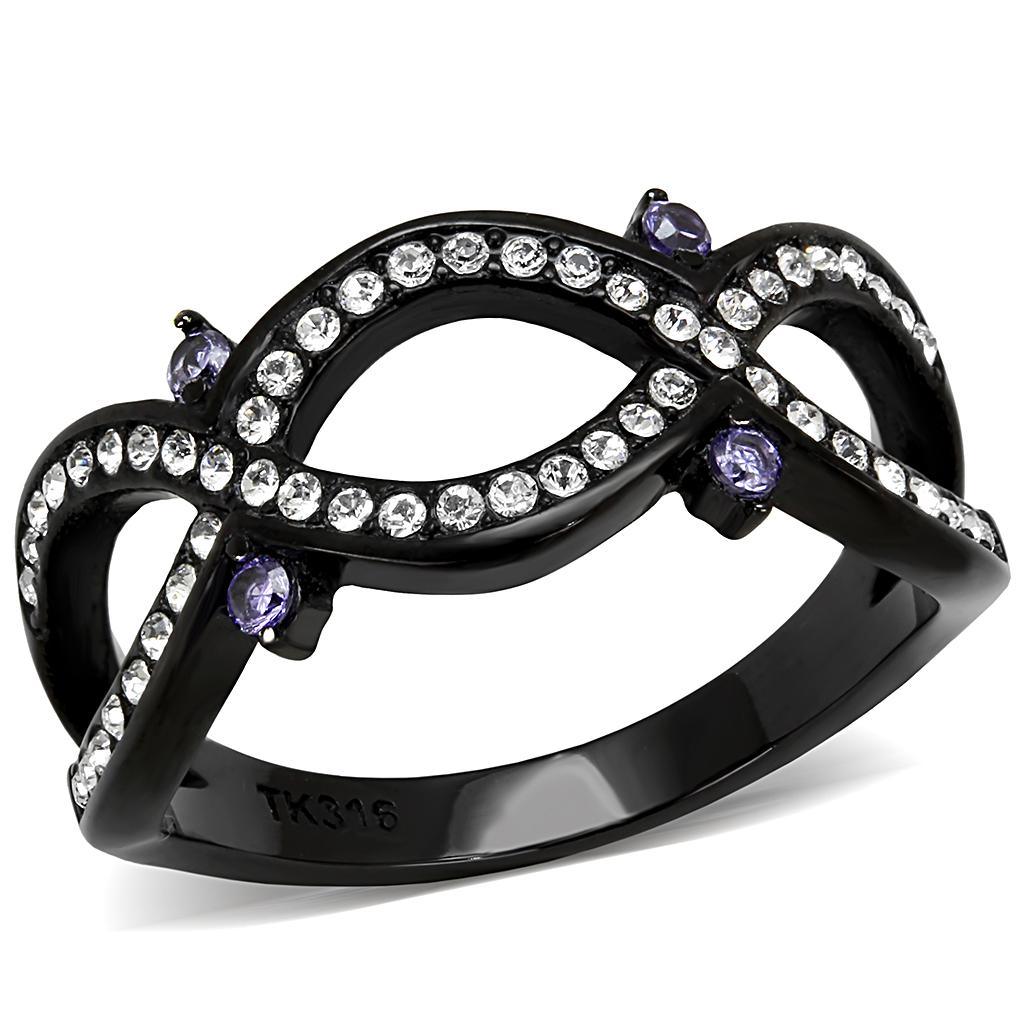 Womens Light Black Ring Anillo Para Mujer y Ninos Kids Stainless Steel Ring with AAA Grade CZ in Amethyst Dinah - ErikRayo.com