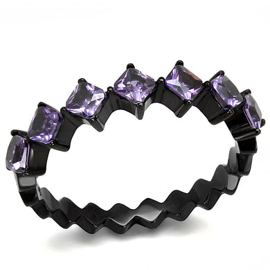 Womens Light Black Ring Anillo Para Mujer Stainless Steel Ring with AAA Grade CZ in Amethyst Eternity - Jewelry Store by Erik Rayo