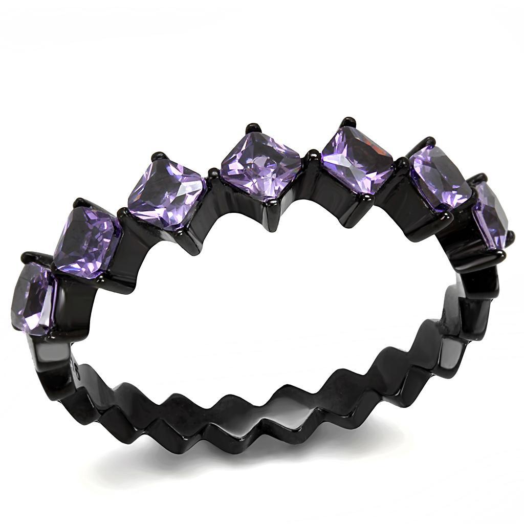 Womens Light Black Ring Anillo Para Mujer y Ninos Kids Stainless Steel Ring with AAA Grade CZ in Amethyst Eternity - ErikRayo.com