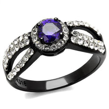 Load image into Gallery viewer, Womens Light Black Ring Anillo Para Mujer y Ninos Kids Stainless Steel Ring with AAA Grade CZ in Tanzanite Agnes - Jewelry Store by Erik Rayo
