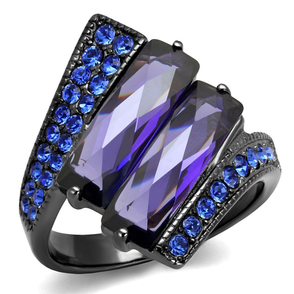 Womens Light Black Ring Anillo Para Mujer y Ninos Kids Stainless Steel Ring with AAA Grade CZ in Tanzanite Britta - Jewelry Store by Erik Rayo
