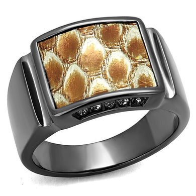 Womens Light Black Ring Anillo Para Mujer Stainless Steel Ring with Leather in Brown Kenya - Jewelry Store by Erik Rayo