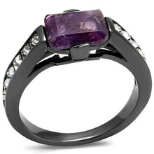 Load image into Gallery viewer, Womens Light Black Ring Anillo Para Mujer y Ninos Kids Stainless Steel Ring with Precious Stone Amethyst Crystal in Amethyst Corinne - Jewelry Store by Erik Rayo
