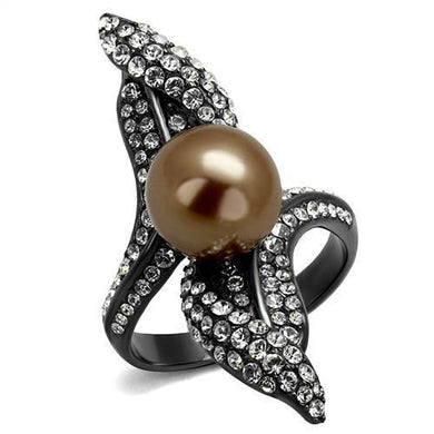 Womens Light Black Ring Anillo Para Mujer Stainless Steel Ring with Synthetic Pearl in Brown Elowen - Jewelry Store by Erik Rayo