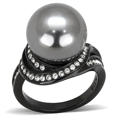 Womens Light Black Ring Anillo Para Mujer Stainless Steel Ring with Synthetic Pearl in Gray Estelia - Jewelry Store by Erik Rayo