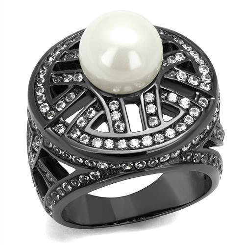 Womens Light Black Ring Anillo Para Mujer y Ninos Kids Stainless Steel Ring with Synthetic Pearl in White Verona - ErikRayo.com