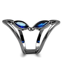 Load image into Gallery viewer, Womens Light Black Ring Anillo Para Mujer Stainless Steel Ring with Synthetic Spinel in London Blue Ancy - Jewelry Store by Erik Rayo
