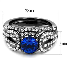 Load image into Gallery viewer, Womens Light Black Ring Anillo Para Mujer Stainless Steel Ring with Synthetic Spinel in London Blue Damascus - Jewelry Store by Erik Rayo

