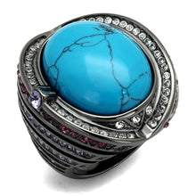 Load image into Gallery viewer, Womens Light Black Ring Anillo Para Mujer y Ninos Kids Stainless Steel Ring with Synthetic Turquoise in Sea Blue Alima - Jewelry Store by Erik Rayo

