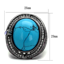 Load image into Gallery viewer, Womens Light Black Ring Anillo Para Mujer y Ninos Kids Stainless Steel Ring with Synthetic Turquoise in Sea Blue Alima - Jewelry Store by Erik Rayo
