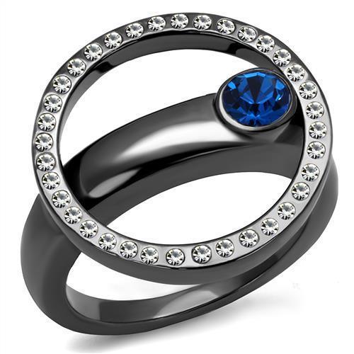 Womens Light Black Ring Anillo Para Mujer y Ninos Kids Stainless Steel Ring with Top Grade Crystal in Capri Blue Agnes - Jewelry Store by Erik Rayo